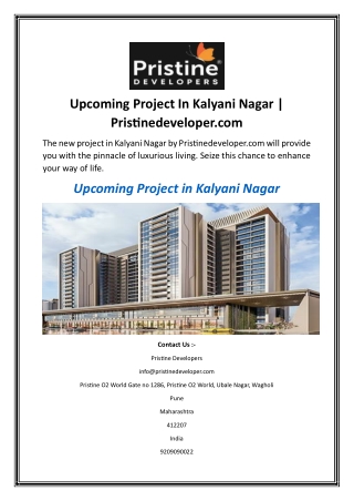 Upcoming Project In Kalyani Nagar | Pristinedeveloper.com