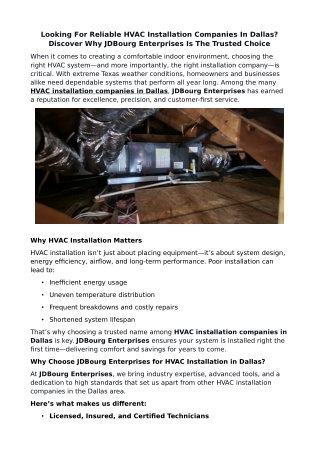 Looking For Reliable HVAC Installation Companies In Dallas? Discover Why JDBourg Enterprises Is The Trusted Choice