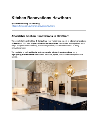 Expert Kitchen Renovations in Hawthorn – In-Form Building & Consulting