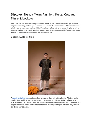 Discover Trendy Men's Fashion: Kurta, Crochet Shirts & Lockets