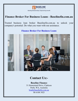 Finance Broker For Business Loans - Baselinefin.com.au