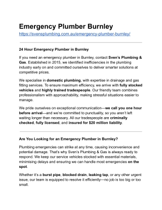 24/7 Emergency Plumber Services in Burnley – Sven’s Pluy