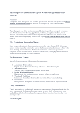 Restoring Peace of Mind with Expert Water Damage Restoration Services