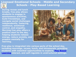 Licensed Emotional Schools - Middle and Secondary Schools - Play-Based Learning