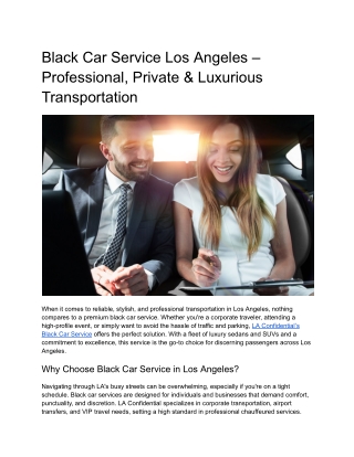 Black Car Service Los Angeles – Professional, Private & Luxurious Transportation