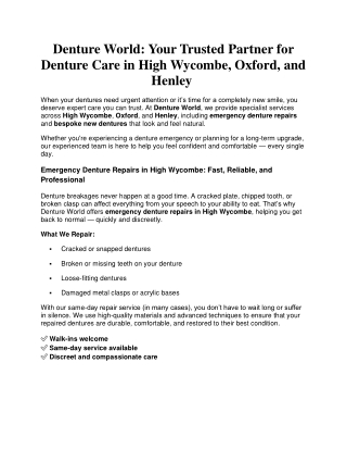 Denture World: Your Trusted Partner for Denture Care in High Wycombe, Oxford, an