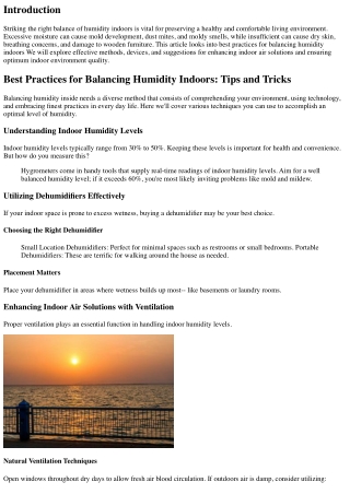 Best Practices for Balancing Humidity Indoors: Idea