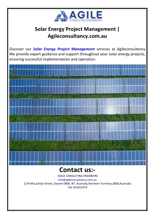 Solar Energy Project Management | Agileconsultancy.com.au