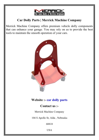 Car Dolly Parts   Merrick Machine Company