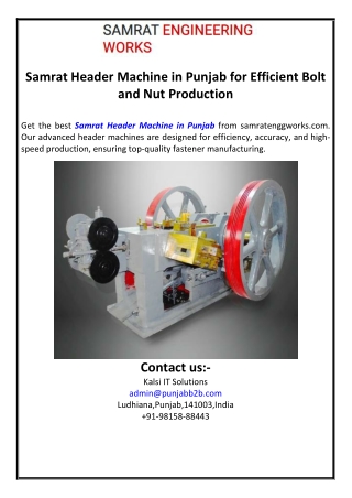 Samrat Header Machine in Punjab for Efficient Bolt and Nut Production