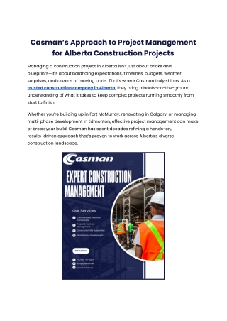 Casman’s Approach to Project Management for Alberta Construction Projects
