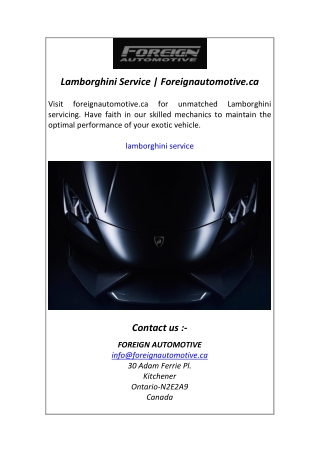 Lamborghini Service  Foreignautomotive.ca