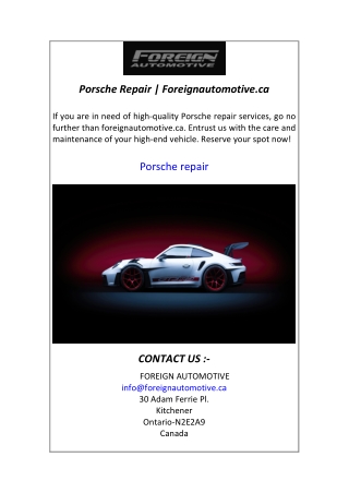 Porsche Repair  Foreignautomotive.ca