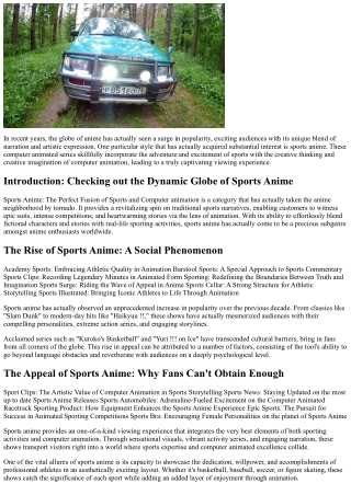 Sports Anime: The Perfect Blend of Sports and Computer animation