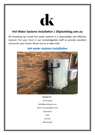 Hot Water Systems Installation | Dkplumbing.com.au