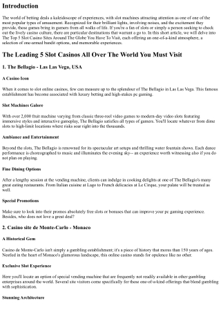 The Leading 5 Slot Online Casinos All Over The World You Should See