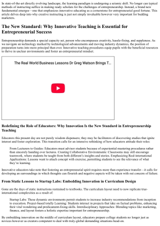 The New Standard: Why Innovative Teaching is Essential for Entrepreneurial Succe