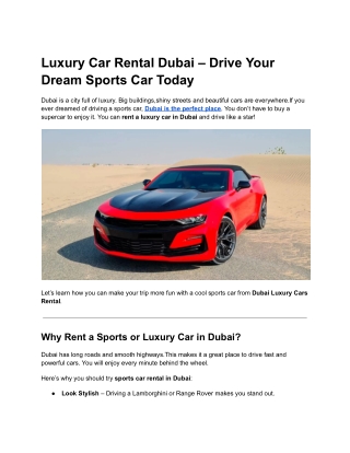 Luxury Car Rental Dubai – Drive Your Dream Sports Car Today