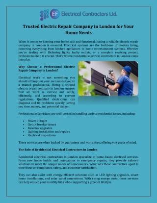 Trusted Electric Repair Company in London for Your Home Needs