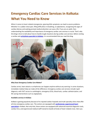 Emergency Cardiac Care Services in Kolkata What You Need to Know