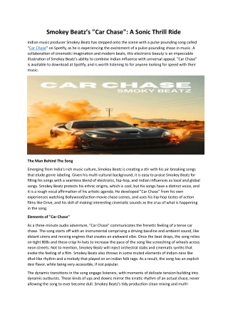 Smokey Beatz Car Chase A Sonic Thrill Ride