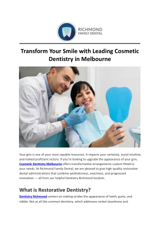 Transform Your Smile with Leading Cosmetic Dentistry in Melbourne
