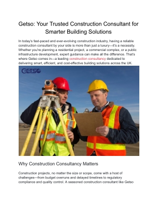 Getso Your Trusted Construction Consultant for Smarter Building Solutions