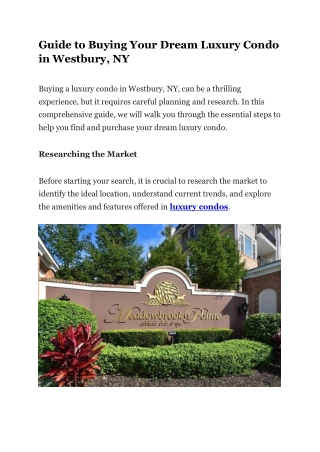Guide to Buying Your Dream Luxury Condo in Westbury