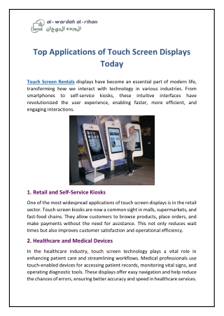 Top Applications of Touch Screen Displays Today