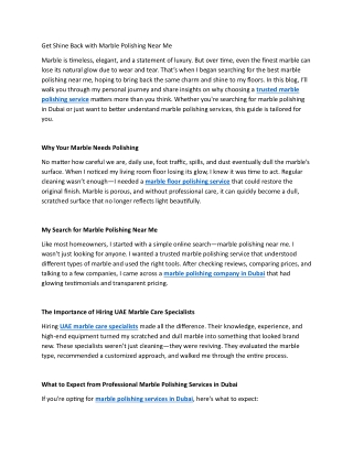 Get Shine Back with Marble Polishing Near Me