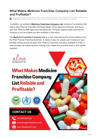 What Makes Medicine Franchise Company List Reliable and Profitable?