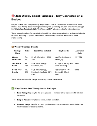 Jazz Weekly Social Packages 2025 – Best WhatsApp, Facebook & YouTube Bundles