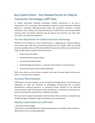 Buy Cables Online – Your Reliable Partner for Cable & Connection Technology LAPP India