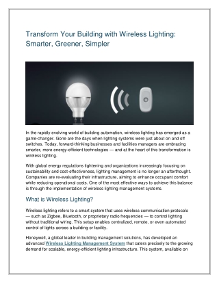 Transform Your Building with Wireless Lighting: Smarter, Greener, Simpler