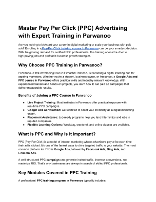 Pay Per Click (PPC) Training Parwanoo