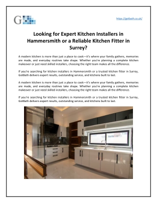 Looking for Expert Kitchen Installers in Hammersmith or a Reliable Kitchen Fitter in Surrey