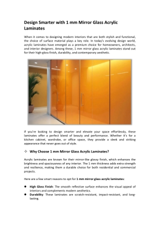 Design Smarter with 1 mm Mirror Glass Acrylic Laminates