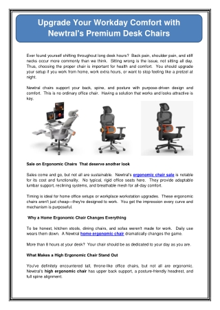 Upgrade Your Workday Comfort with Newtral's Premium Desk Chairs