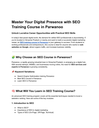 SEO Training Course in Parwanoo