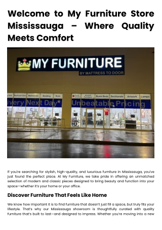 My Furniture Store Mississauga - Your Destination for Quality & Luxury Furniture