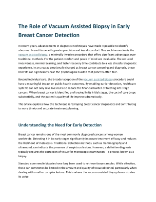 The Role of Vacuum Assisted Biopsy in Early Breast Cancer Detection