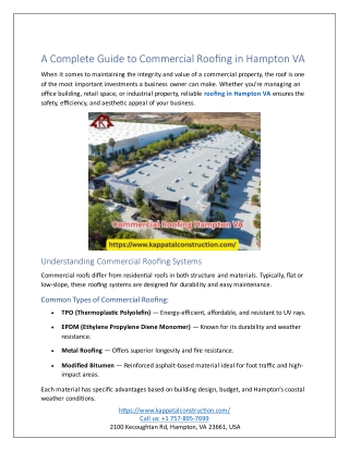 A Complete Guide to Commercial Roofing in Hampton VA