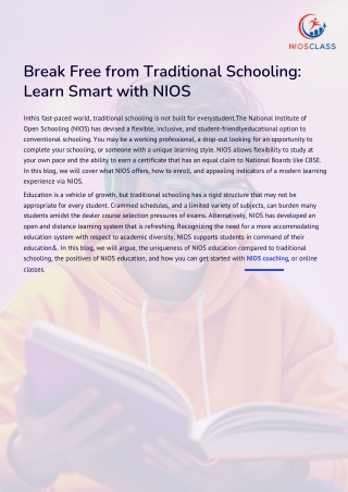 Break Free from Traditional Schooling Learn Smart with NIOS