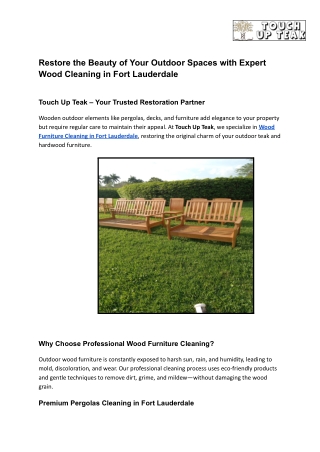 Restore the Beauty of Your Outdoor Spaces with Expert Wood Cleaning in Fort Lauderdale