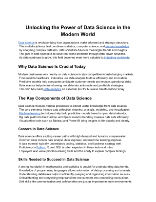 Unlocking the Power of Data Science in the Modern World