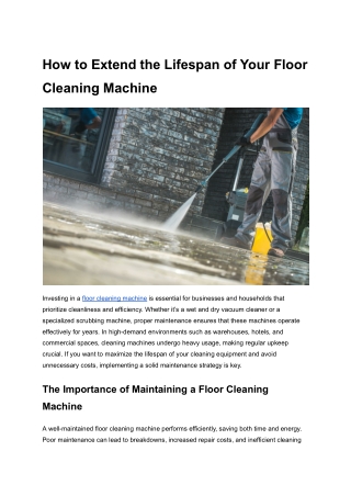 How to Extend the Lifespan of Your Floor Cleaning Machine
