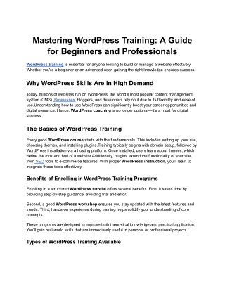 Mastering WordPress Training_ A Guide for Beginners and Professionals