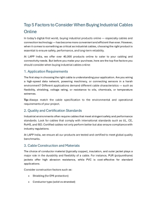Top 5 Factors to Consider When Buying Industrial Cables Online