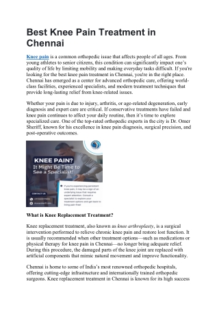 Best Knee Pain Treatment in Chennai