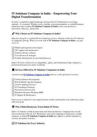 IT Solutions Company in India – Empowering Your Digital Transformation